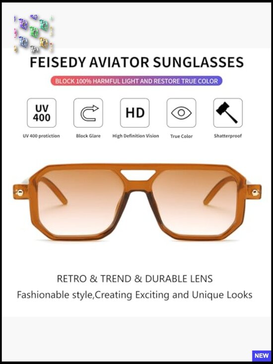 Square Retro Aviator Sunglasses Classic Stylish Frame UV400 Protection Unisex main image 7